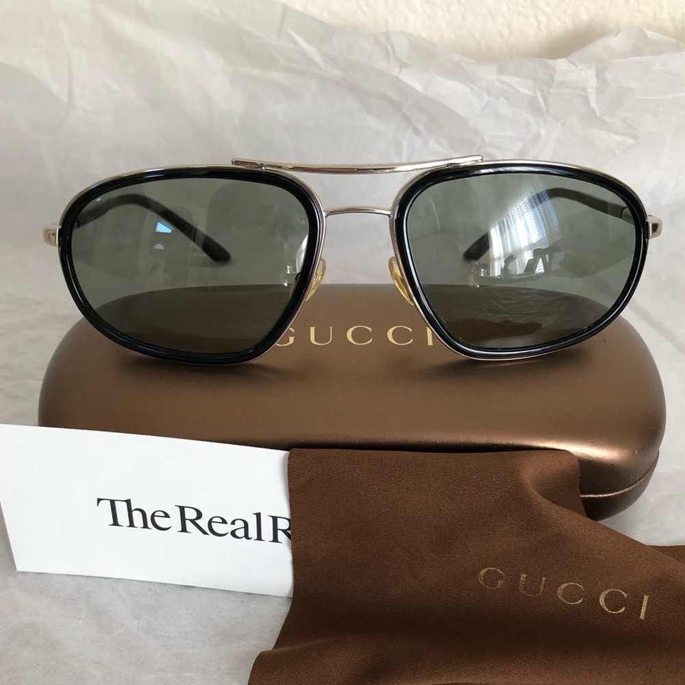 Gucci aviator sunglasses glasses silver black gray + case bendable links